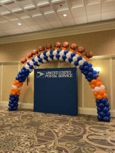 Basketball-themed balloon arch