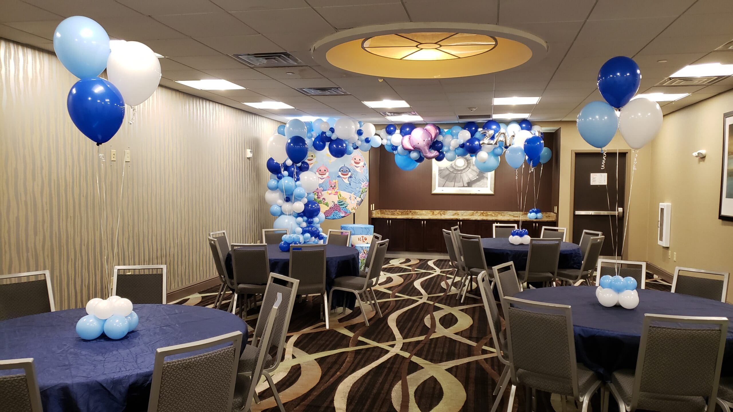 blue white baby shower garland helium centerpieces