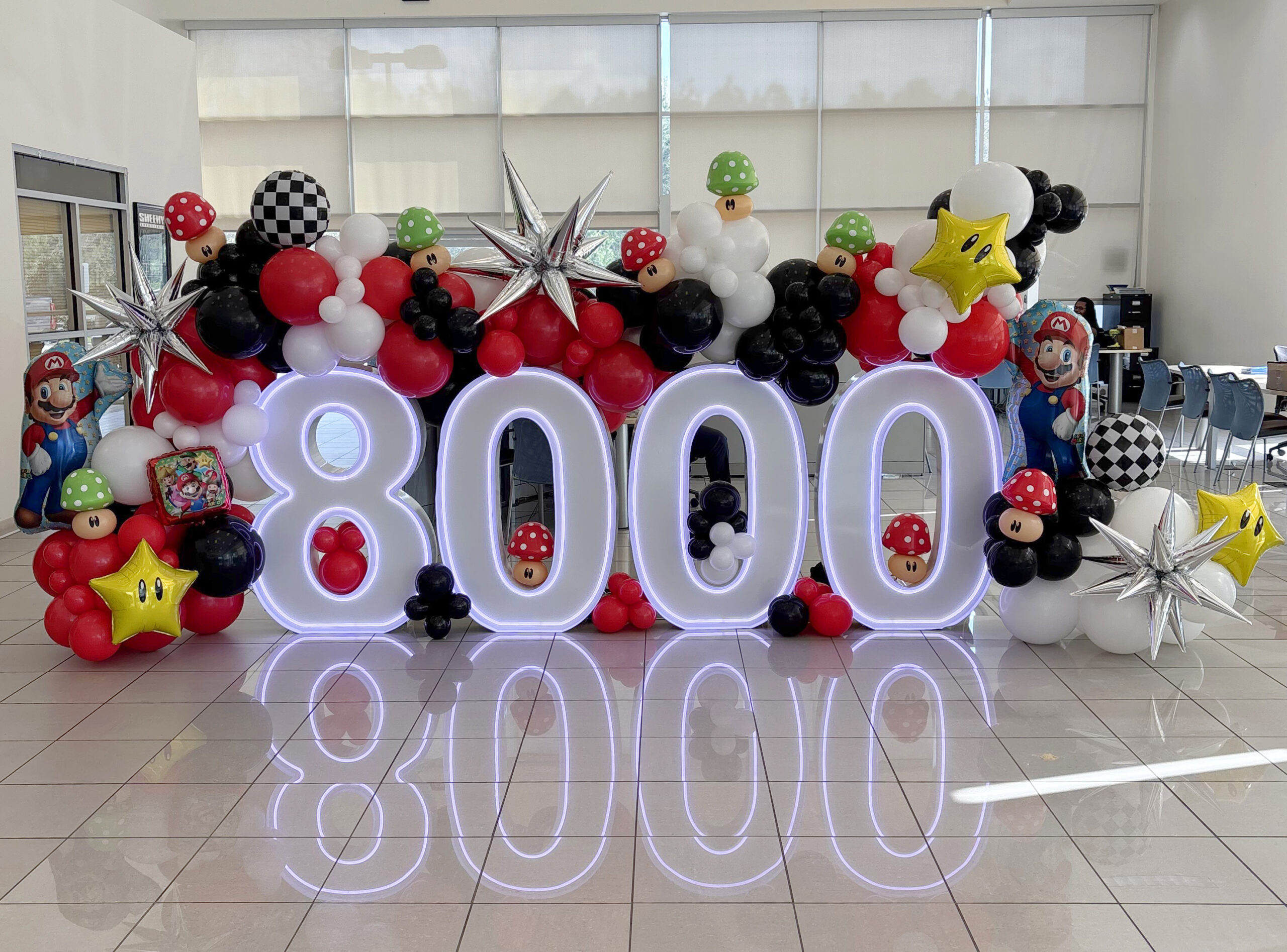 White 8000 LED marquee numbers milestone celebration