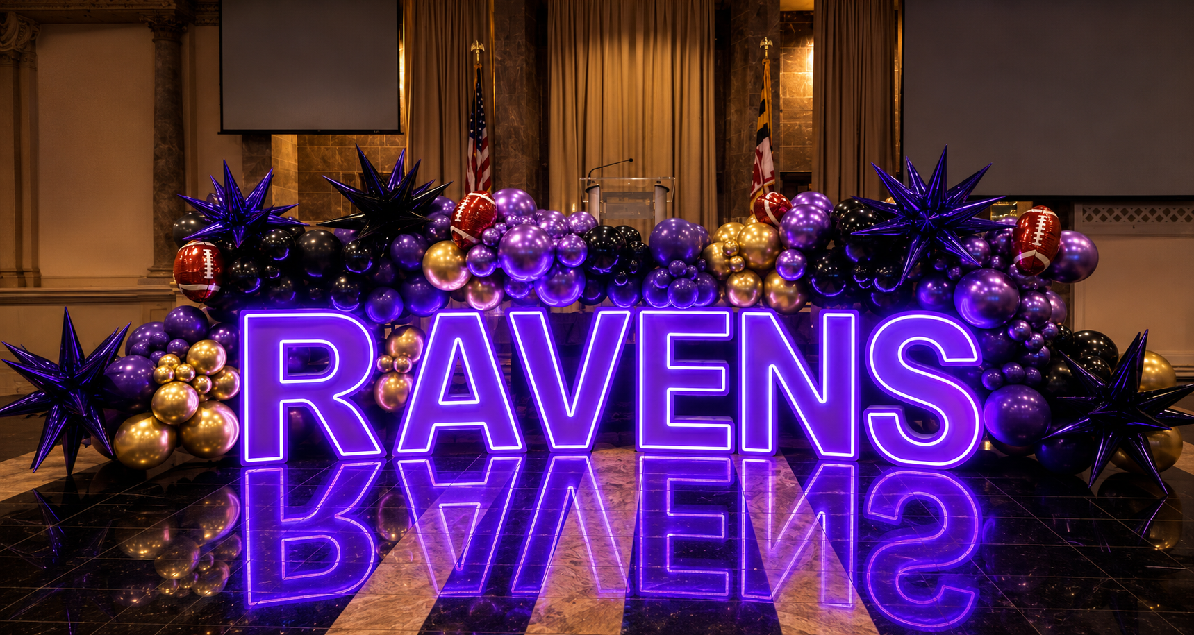 Purple RAVENS LED marquee letters rental Baltimore