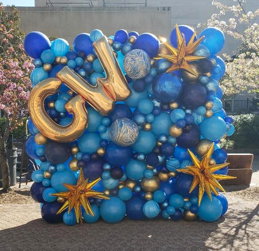 GW Senior Toast balloon wall by Partistry Balloons